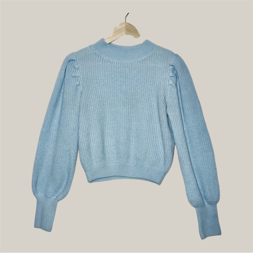 Light Blue CROP Chunky Knit Sweater – Juniors L Soft Girl Coquette Princesscore